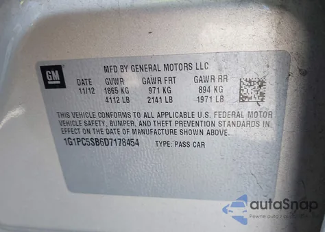 2013 Chevrolet Cruze 1Lt Auto from USA, damaged, VIN 1G1PC5SB6D7178454